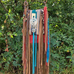 Handmade Boho Fringe Aztec Blanket Crossbody Bag
